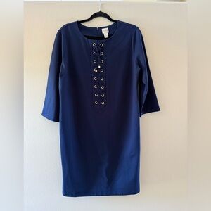 Chico's Navy Lace-Up 3/4 Sleeve Dress With Zip Up Back NWOT